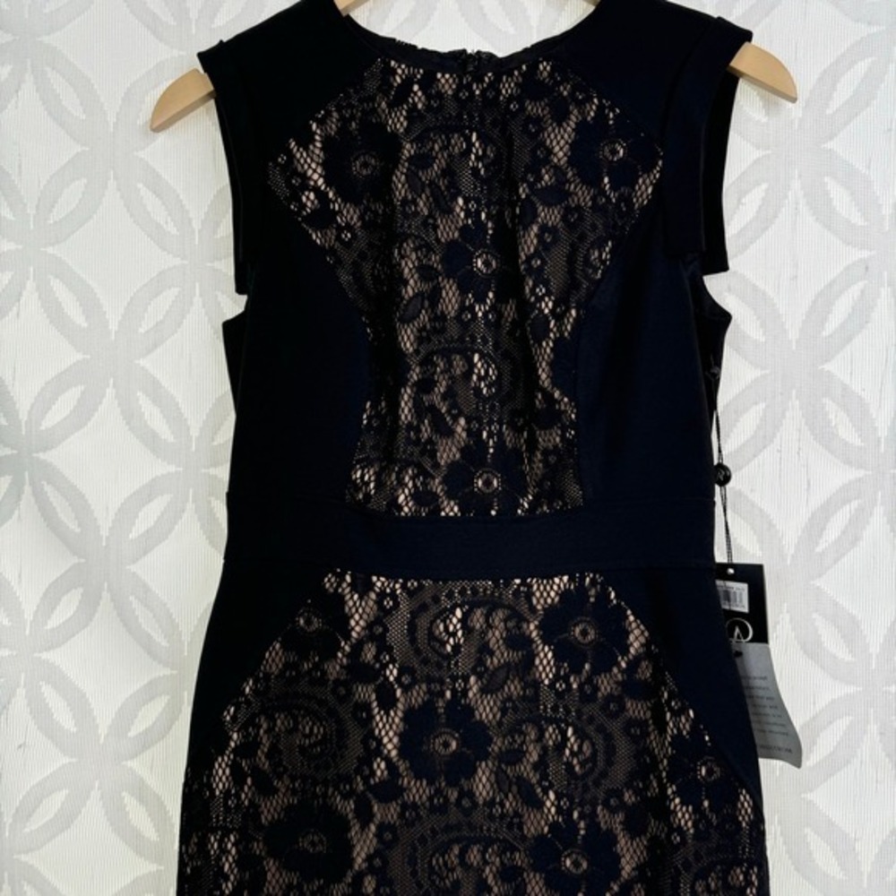 Adrianna Papell Lace Overlay Block Black Sleeveless Sheath Dress Size 4 NWT‎ - Picture 5 of 8
